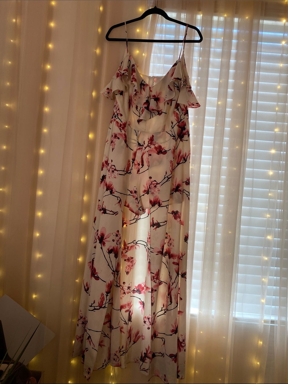 Cold-Shoulder Floral Jumpsuit in White & Pink - Picture 2 of 7